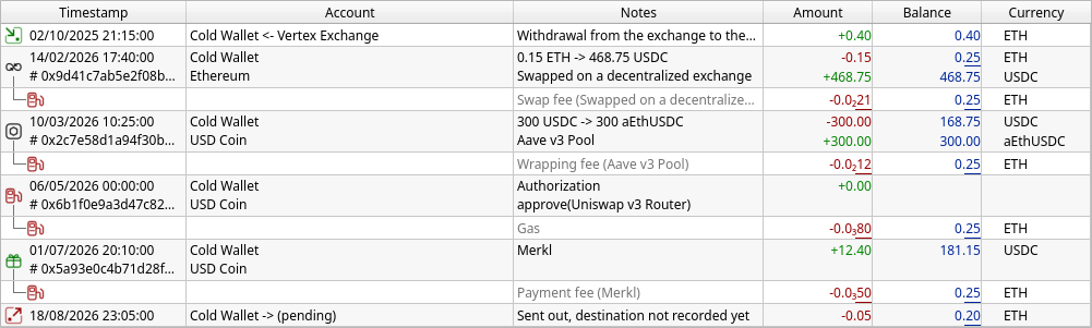 A wallet in the operations list