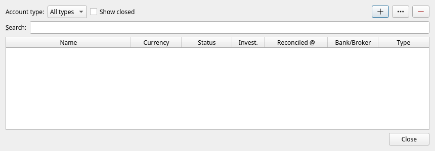 The empty account list