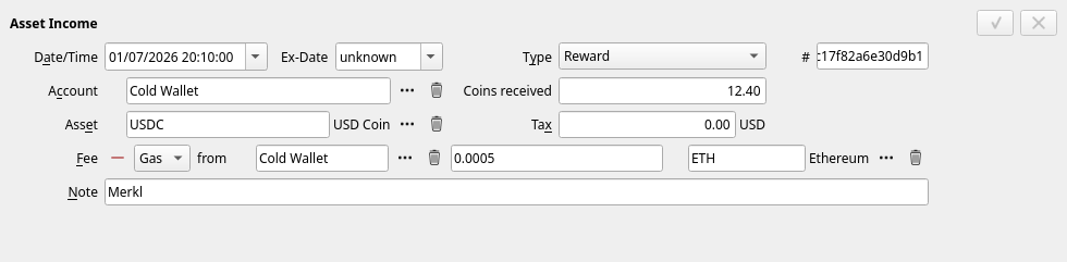 The asset income editor