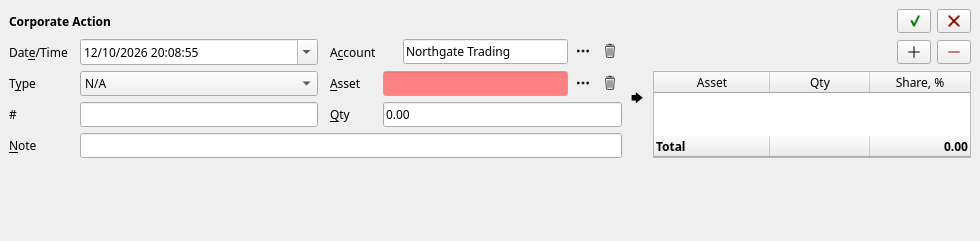 The corporate action editor