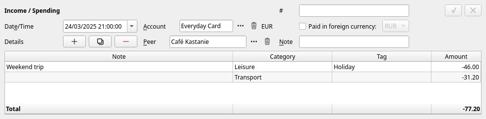 A spending operation with two lines